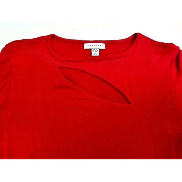 Topshop Sz 8-10 Womens Red Long Sleeve Chest Slit Snap Bodysuit Viscose Elastane - Picture 10 of 10
